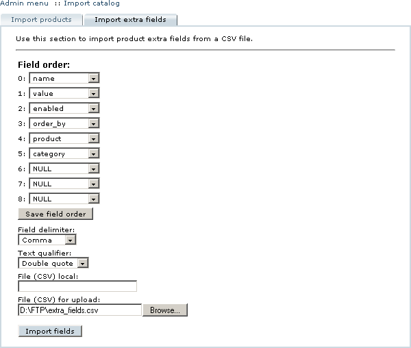 Figure 5-35: Importing product extra fields