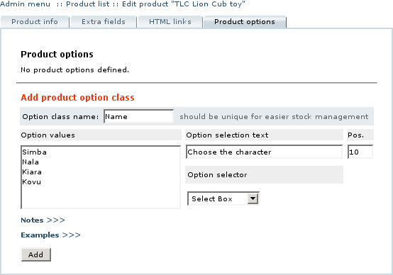  Figure 4: Defining new product option class