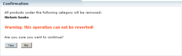 Figure 5-12: Category deletion warning message