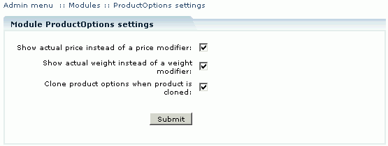  Figure 3: Configuring ProductOptions module settings