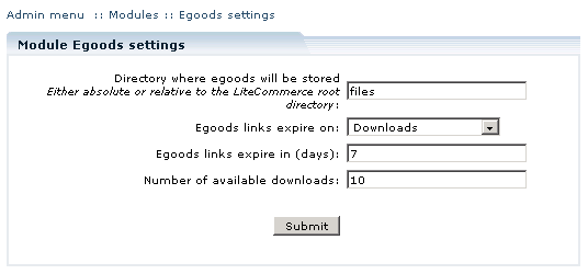  Figure 3: Configuring Egoods module settings