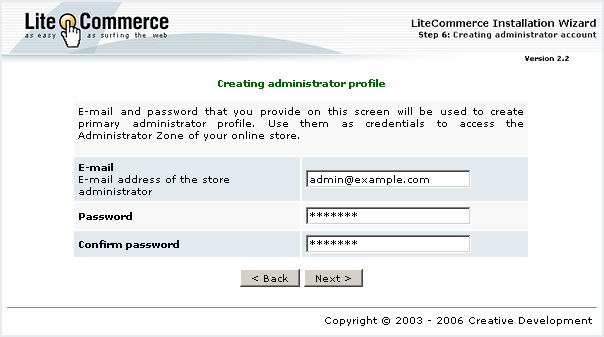 Figure 4-6: Setting up administrator account