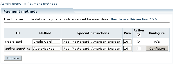  Payment method settings