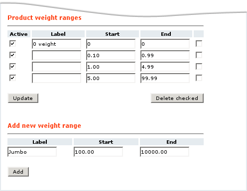  Figure 5: Defining weight ranges