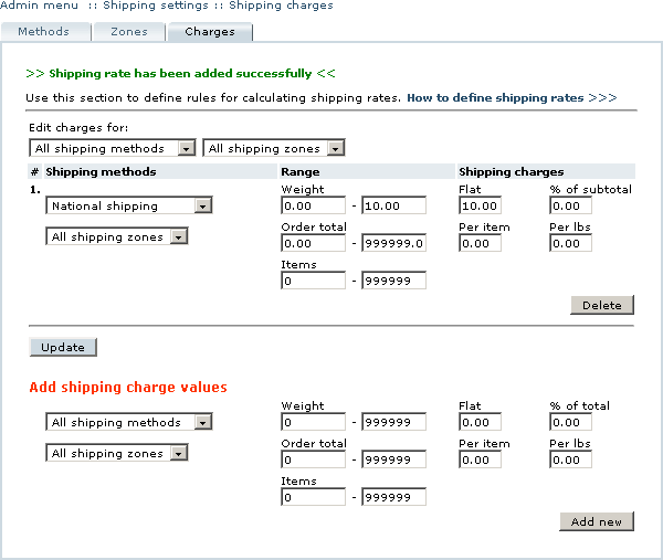 Figure 3-30: The first shipping charge formula defined