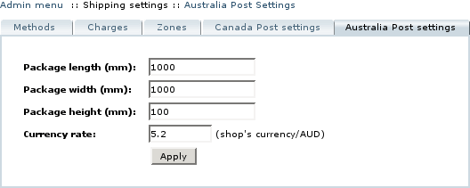  Figure 3: Defining AustraliaPost module settings