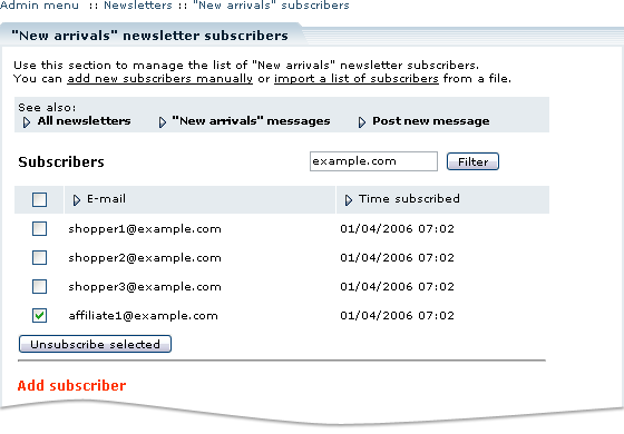  Figure 10: A filtered sub-list of subscribers