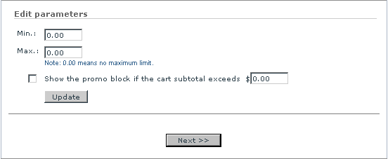  Figure 7. ‘Conditions’ section: the condition ‘Cart subtotal exceeds a certain amount’ is expanded.