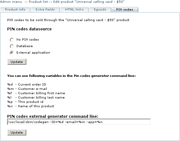  Figure 11: Providing parameters to PIN code generator application