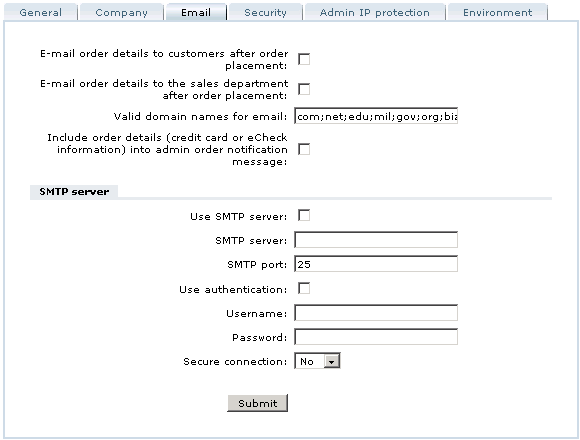 Figure 3-9: E-mail settings screen
