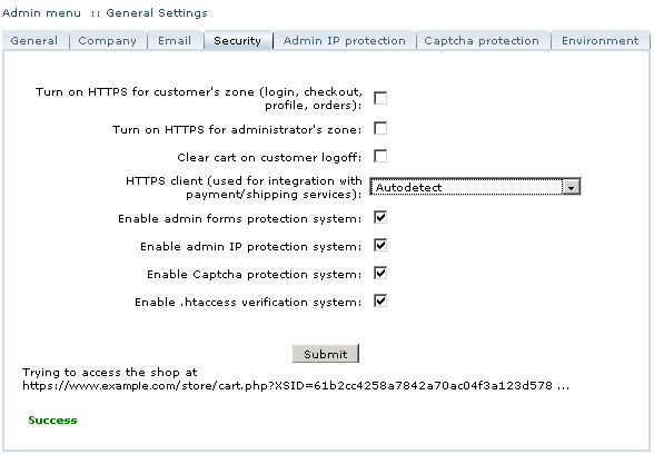 Figure 3-10: Security settings screen