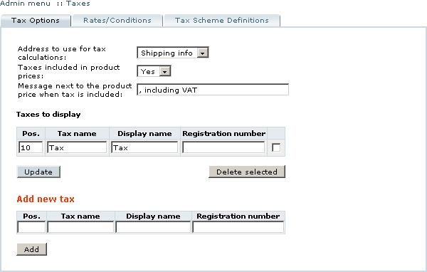 Figure 3-37: Tax options screen