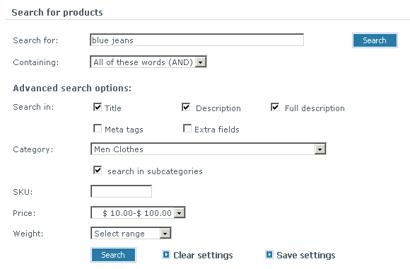  Figure 7: Advanced product search screen