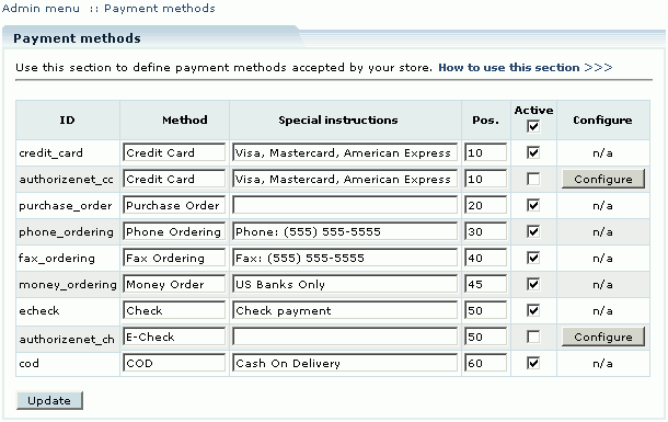  Activating AuthorizeNet payment method