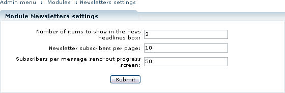  Figure 3: Configuring Newsletters module settings