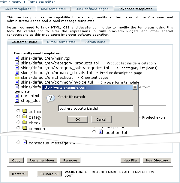 Figure 3-61: Creating a new template file