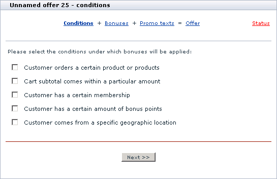  Figure 5. Offer configuration dialog: ‘Conditions’ section.