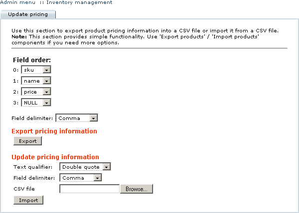 Figure 5-38: Updating pricing information