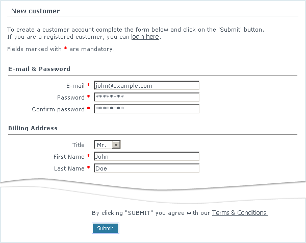 Figure 6-9: Completing customer registration form