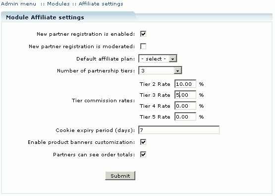  Figure 3: Configuring AffiliateSystem module settings