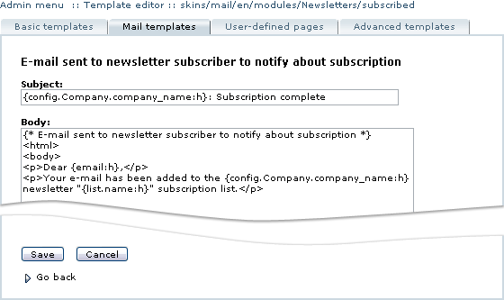 Figure 13: Editing an e-mail template