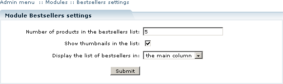 Figure 3: Configuring Bestsellers module settings