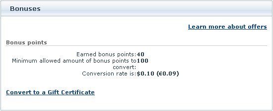  Figure 9. ‘Bonuses’ section showing the number of bonus points earned by a customer.
