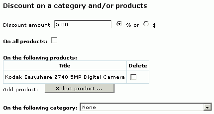  Figure 12: Discount on a category and/or products: options