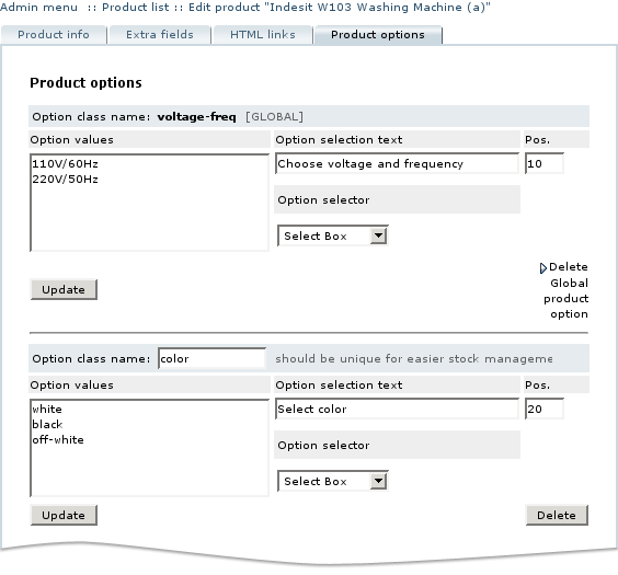  Figure 11: Global product option class shown in the list of options of an individual product