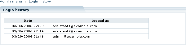Figure 3-13: Administrator login history screen