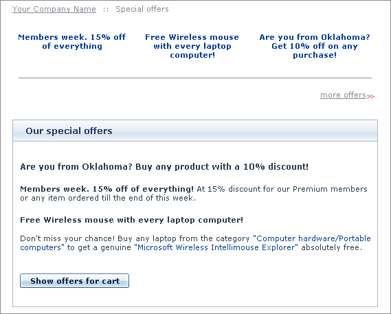  Figure 2. Example: the same ‘Special offers’ page as seen by a Premium member from Oklahoma  (1) before login (2) after login.