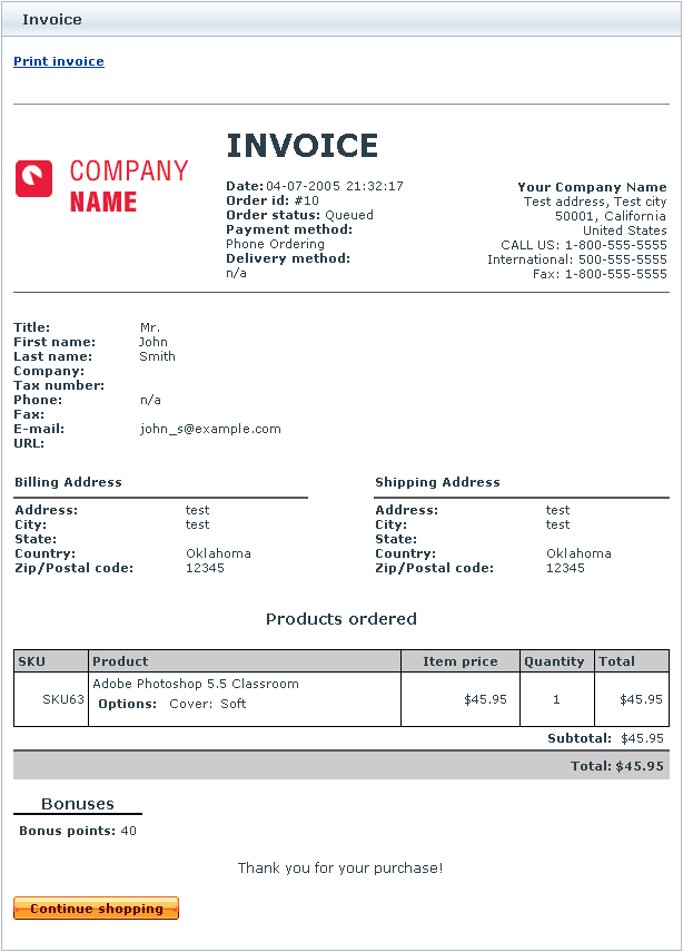  Figure 8. Invoice showing the number of awarded bonus points in the ‘Bonuses’ section. 