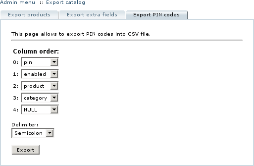 Figure 13: Exporting PIN codes