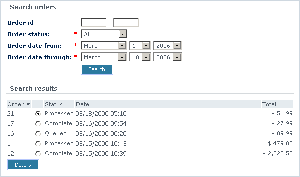 Figure 6-16: Sample order search results