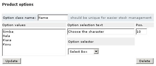  Figure 5: Modifying product option class