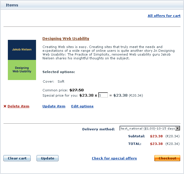  Figure 6. A shopping cart displaying common and special prices as a result of a discount being applied.