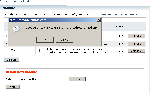 Figure 7-3: Uninstalling a module