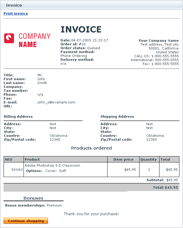  Figure 12. Invoice showing the membership granted to a customer in the ‘Bonuses’ section.