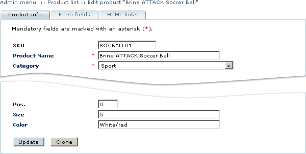 Figure 5-26: Extra fields appear in the product information tab