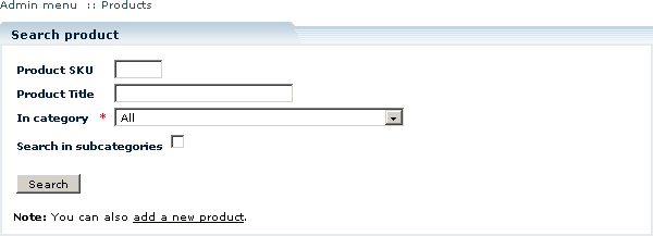Figure 5-14: Product search form
