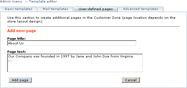 Figure 3-56: Adding a new user-defined page