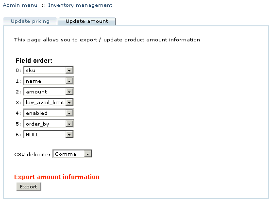  Export of product amount information