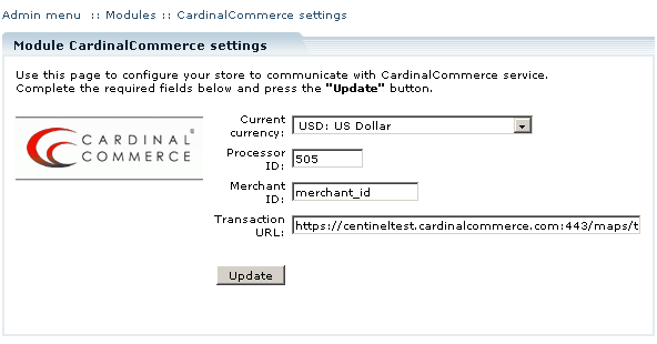  Configuring CardinalCommerce module