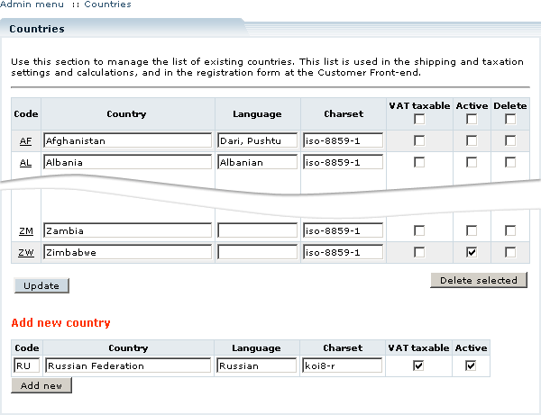 Figure 3-20: Adding new country definition