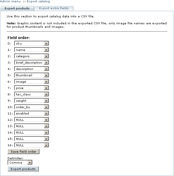 Figure 5-36: Exporting products from the store catalog